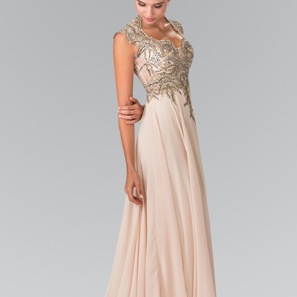 Scoop Neck Beaded A-Line Long Prom Dress GL2229